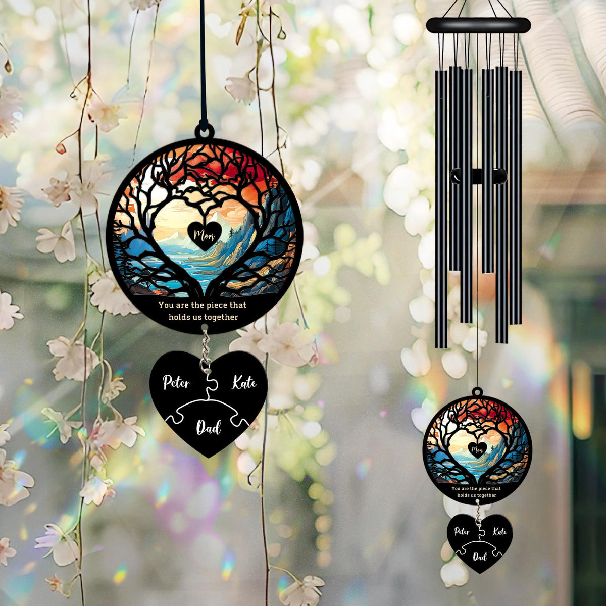 Personalized Mom Puzzle Black Wind Chime, Mothers Day Gift from Son Daughter, Mom Birthday Gift, You Are The Piece That Holds Us Together