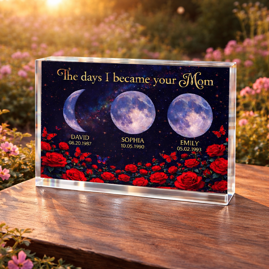 Roses The Day You Became Mom Grandma Custom Birth Moon Phase - Personalized Acrylic Plaque - Mother's Day Gift For Mom, Grandma