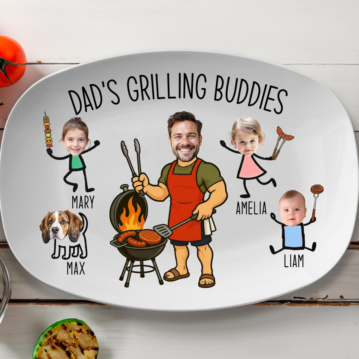 Dad's Grilling Plate, Father's Day Gift From Kids, Personalized Grilling Plate, Custom Grilling Plate Gift With Kids Names, BBQ Gift For Dad