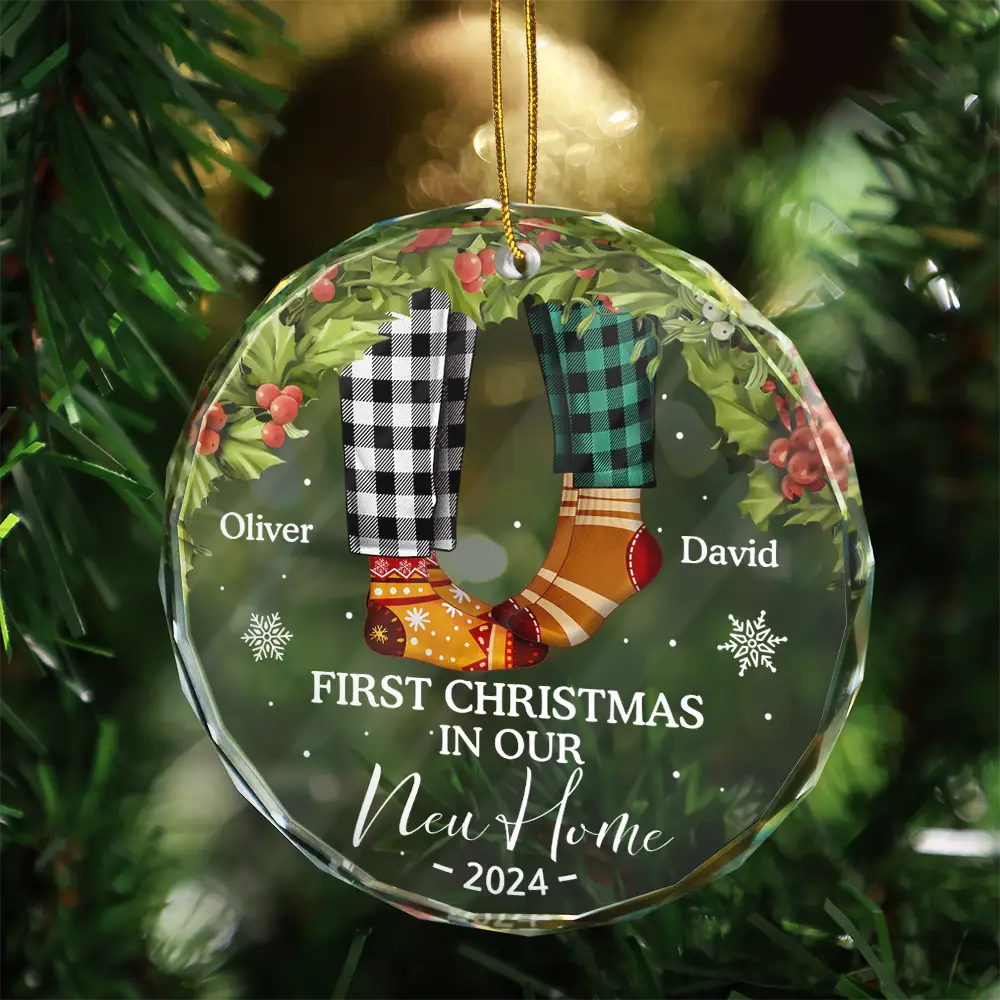 First Christmas As Mr & Mrs Christmas Socks Couple - Personalized Crystal Ornament - Christmas, Engaged Gift For Couple