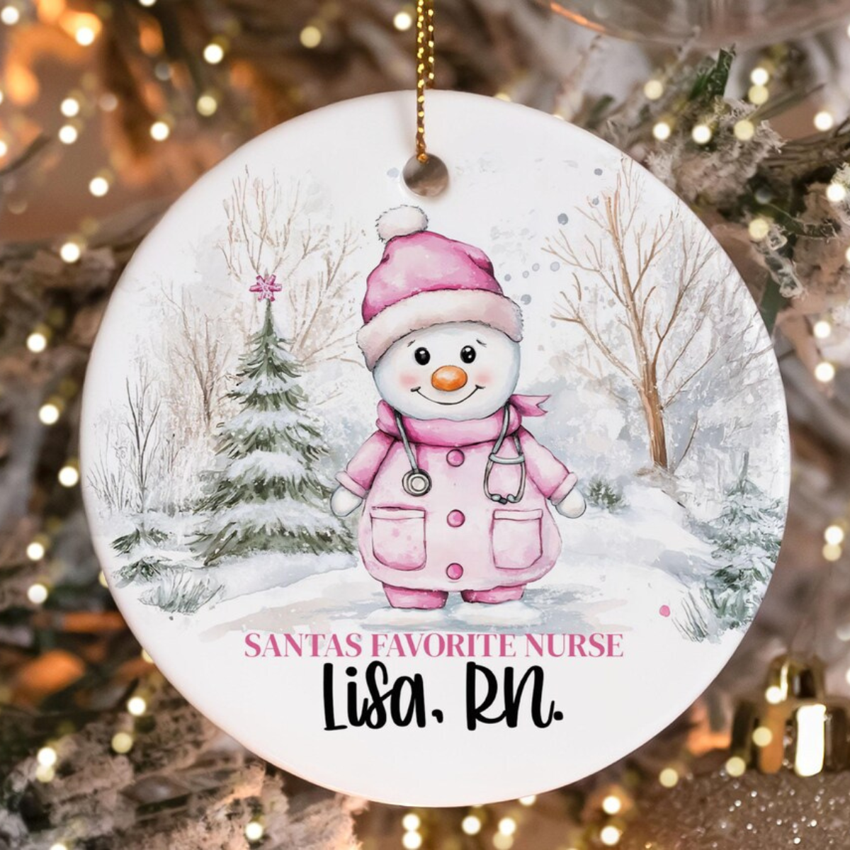 Personalized Nurse Ornament, Custom Santas Favorite Nurse Christmas Ornament, Gift for New LPN RN Nurse Practitioner, Snowman Nurse
