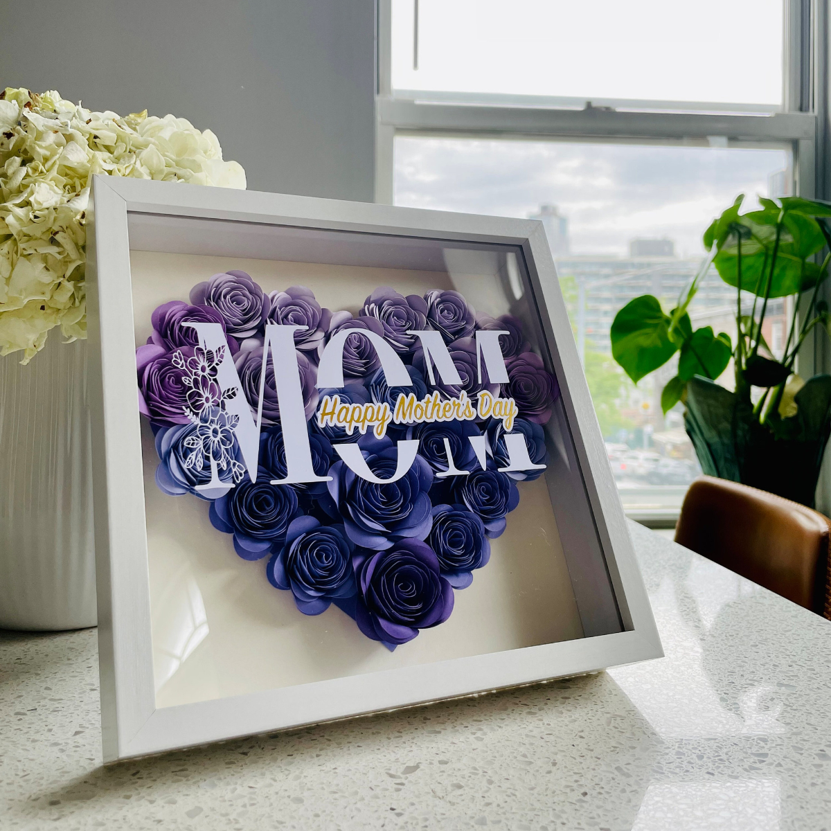 Happy Mother's Day Flower Heart Shape - Custom Flower Frame Box - Gift For Mom, Mother's Day Gift