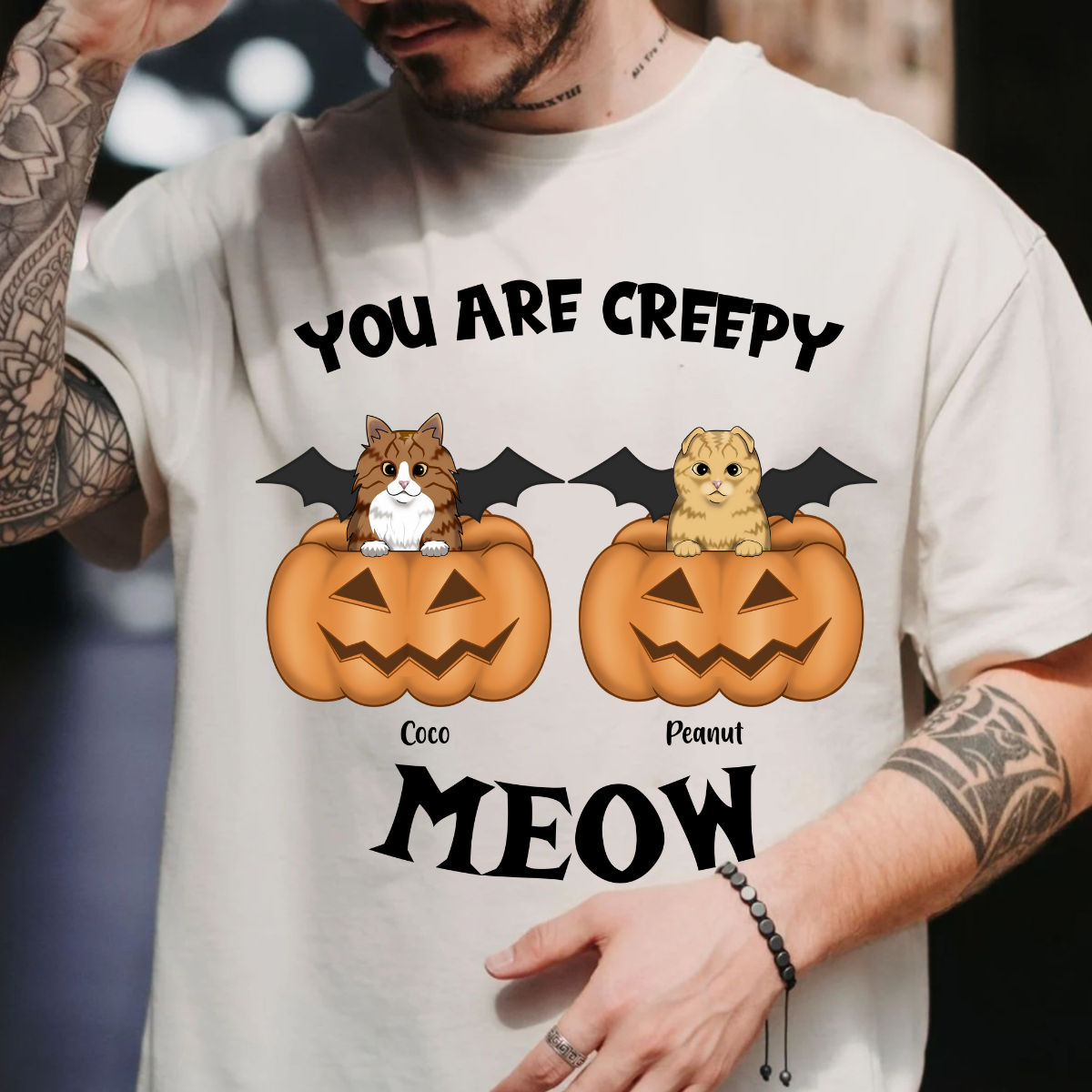 You Are Creepy Meow Custom Fall Season Tee Personalized T Shirt Halloween Gift For Cat Lovers Cat Mom Gift Cat Dad Gift