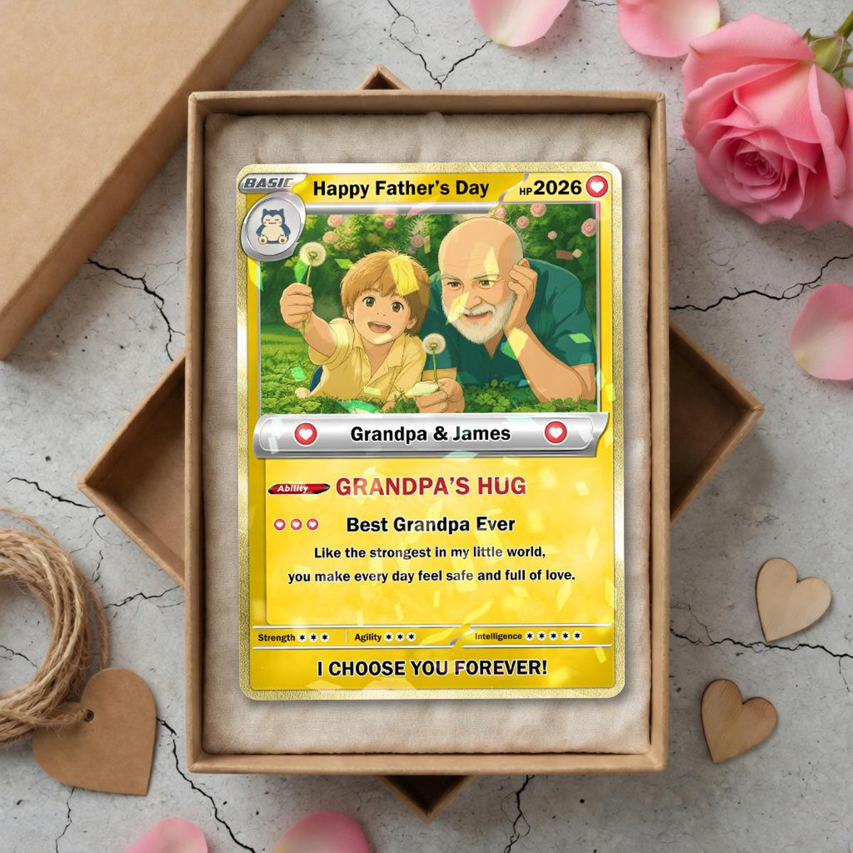 Personalized PKM Card for Grandpa, Custom Family Photo Card, Father's Day Gift For Papa Grandpa, Custom Anime Photo Card, Anime Fan Gift