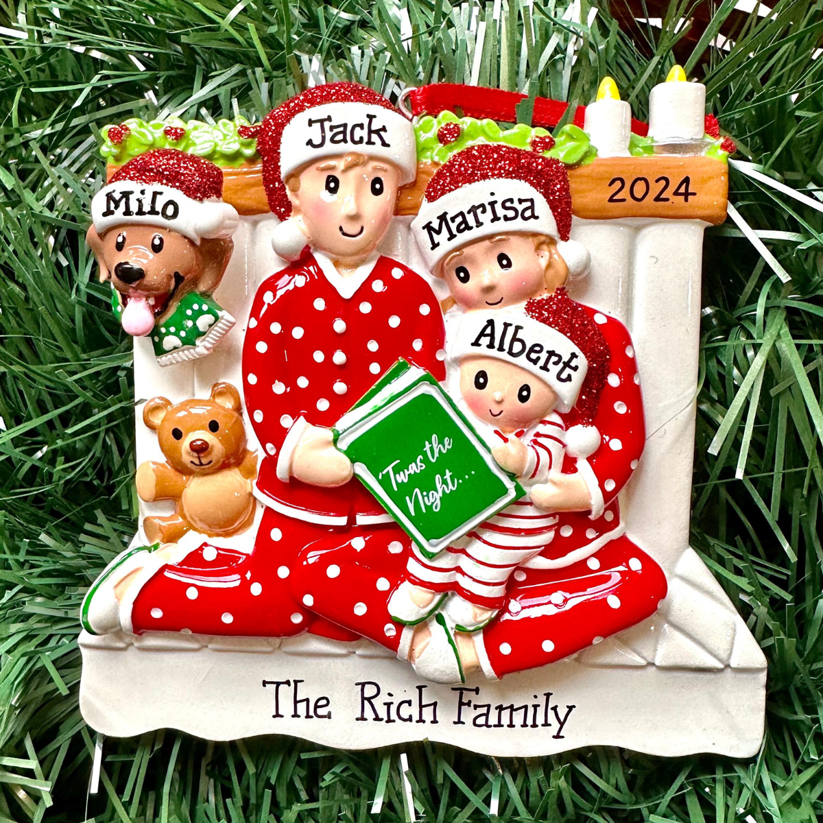 Pajama Family of Three, Personalized Resin Christmas Ornament, Gift For Family