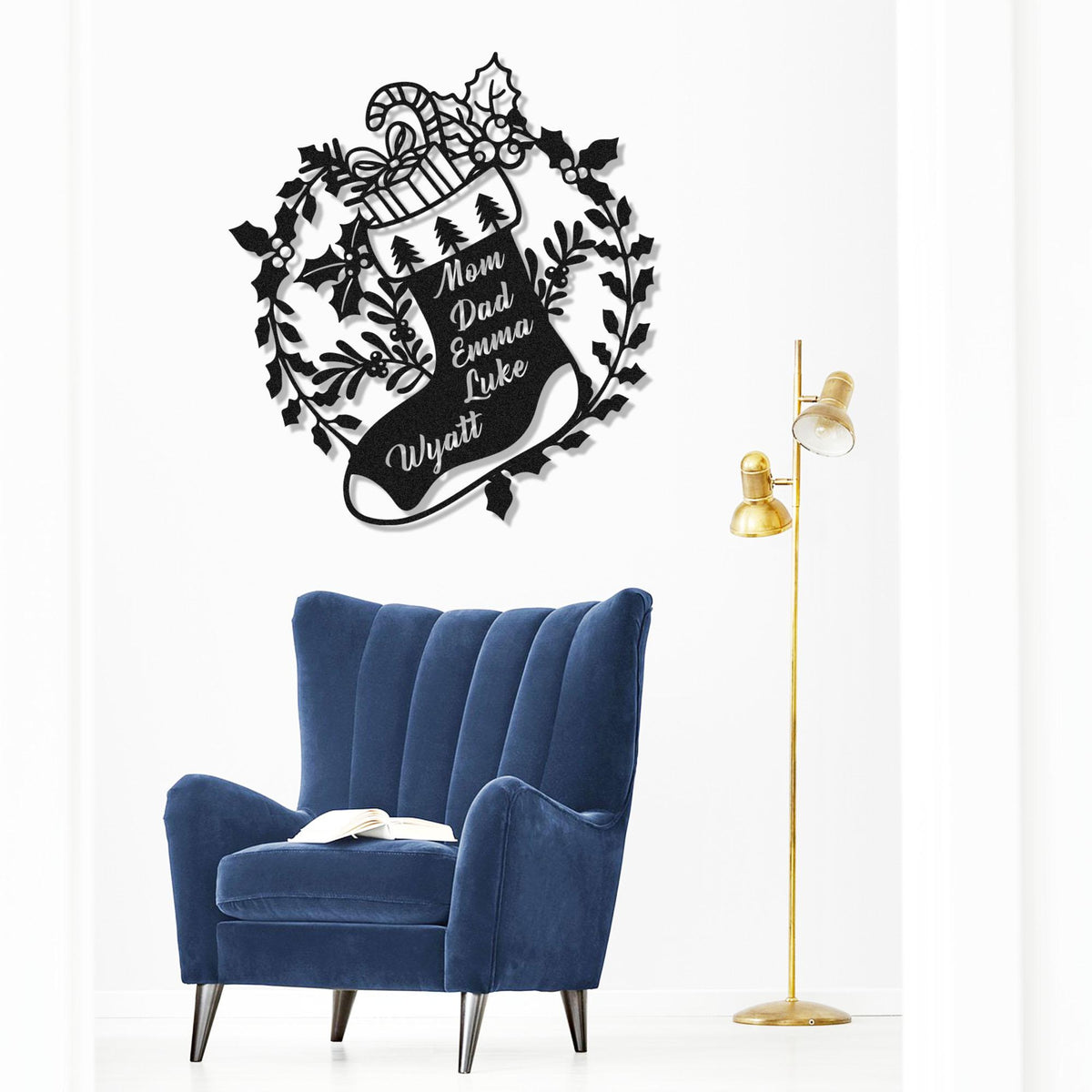 Personalized Christmas Stocking with Names Metal Wall Art, Metal Christmas Wall Decor, Custom Christmas Stockings Sign, Christmas Decoration