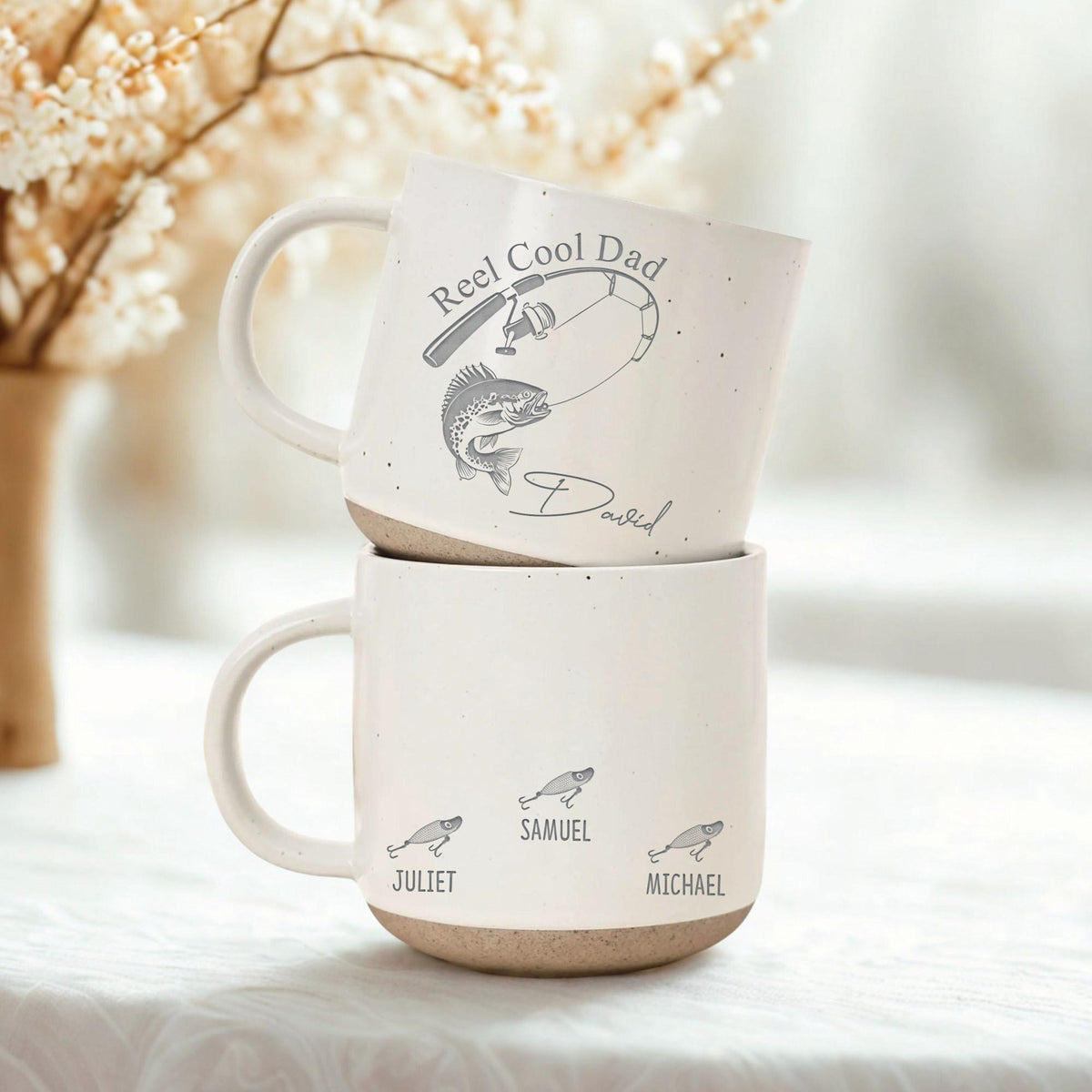 Custom Engraved Reel Cool Dad Fishing Pottery Mug, Fisher Grandpa With Kids Name Mug, Fathers Day Gift,Reel Cool Papa Mug,Fishing Lover Gift
