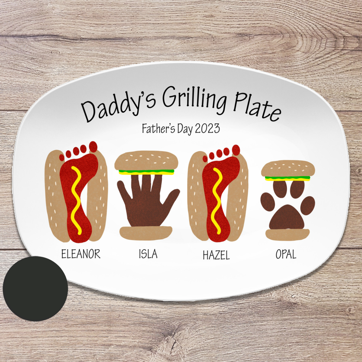 Burger Hot Dog Handprint Footprint Custom Plate, Personalized Gift for Father's Day, Gift for Dad from Kids