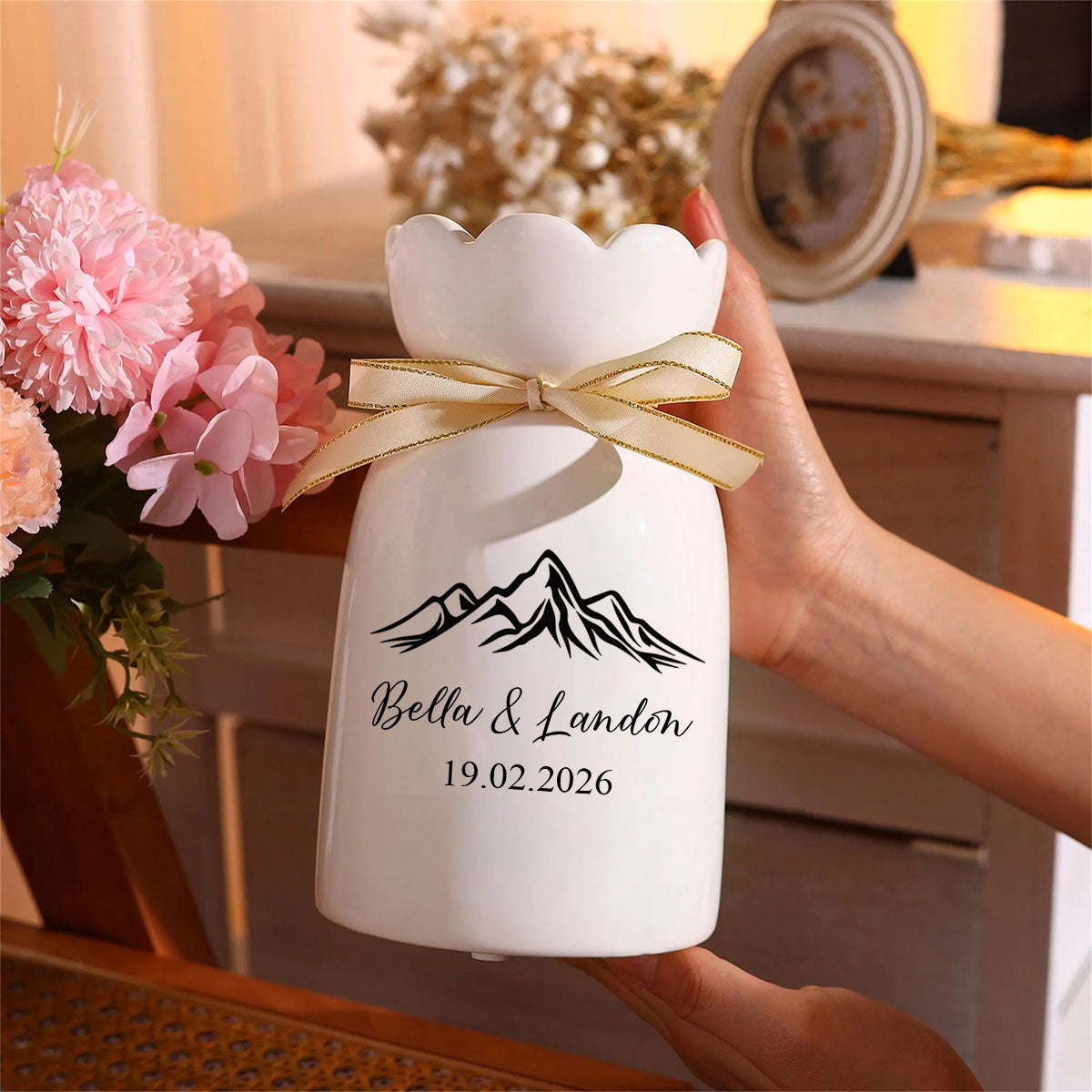 Custom Ceramic Anniversary Vase - Personalized Engagement Gift, Wedding Flower Pot for Couples, Anniversary