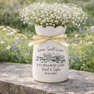 Personalised First Home Gift, Custom Photo New House Ceramic Flower Vase, Housewarming Gift For Couple,Moving In Gift for Friend,Owners Gift