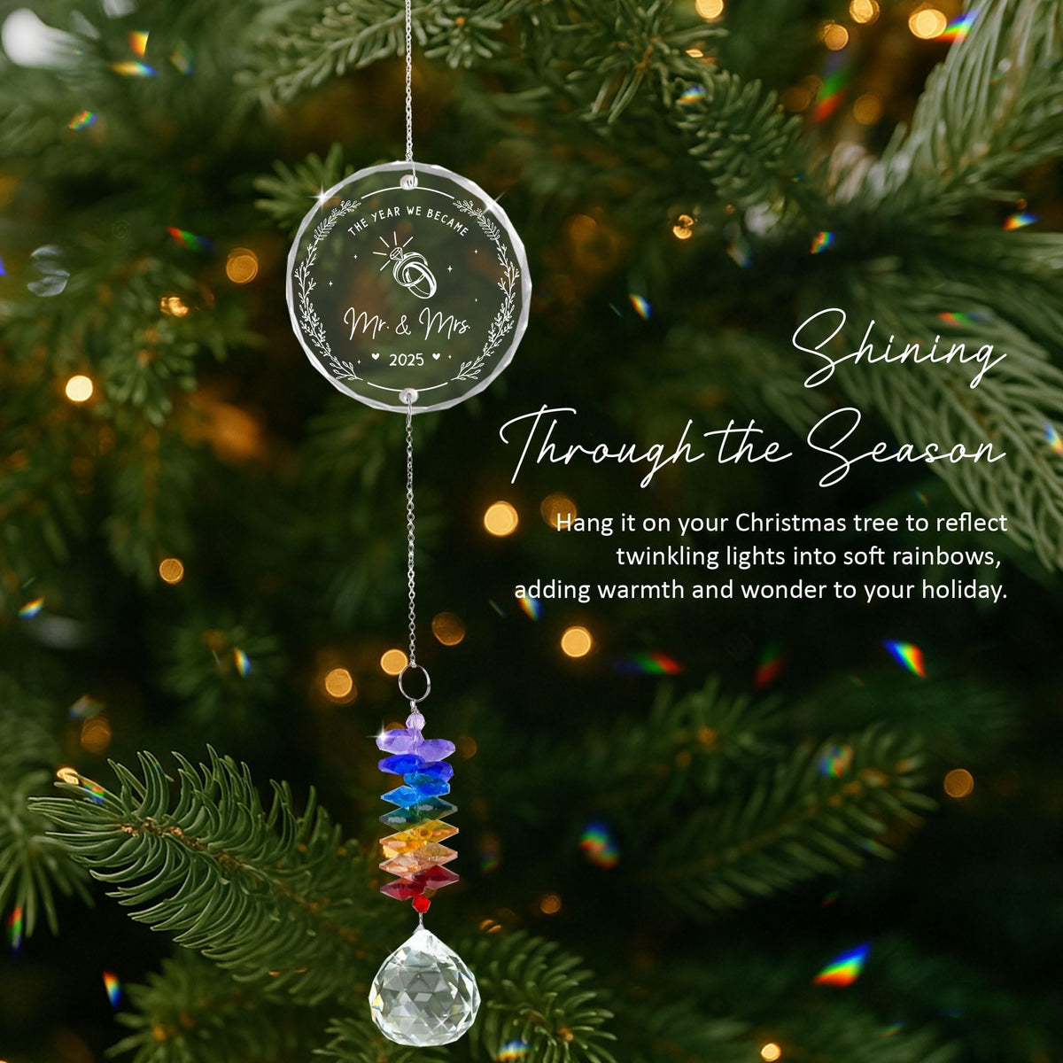 The Year We Became Mr & Mrs, Gifts for Couple, Wedding Keepsake Ornament, Romantic Engagement Gift Idea, Glass & Crystal Heart Hanging Decor