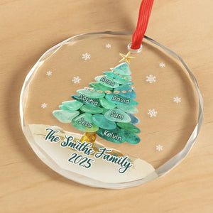 Christmas Family Tree Built By Sea Glass - Personalized Crystal Ornament - Christmas Gift For Family