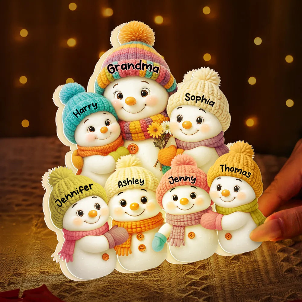Snowman Mom Grandma and Grandkids - Personalized Acrylic Light Box - Christmas Gift for Grandma