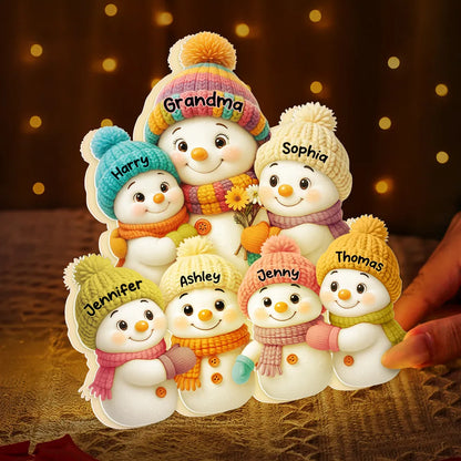 Snowman Mom Grandma and Grandkids - Personalized Acrylic Light Box - Christmas Gift for Grandma