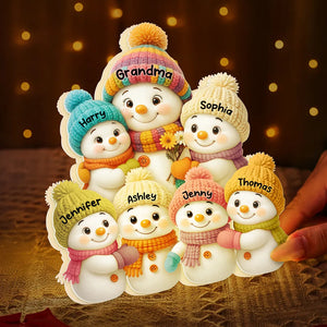Snowman Mom Grandma and Grandkids - Personalized Acrylic Light Box - Christmas Gift for Grandma