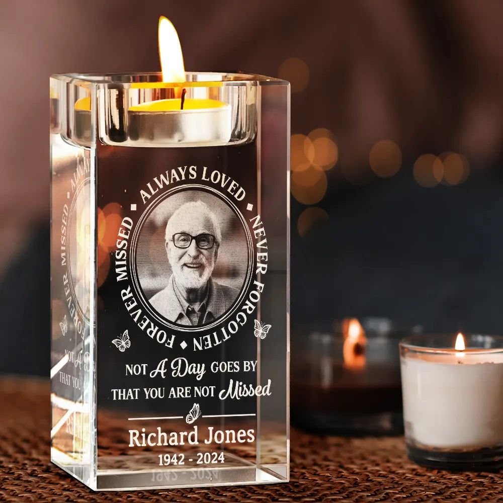 Always Loved Never Forgotten - Personalized Crystal Candle Holder - Memorial Gift For Family