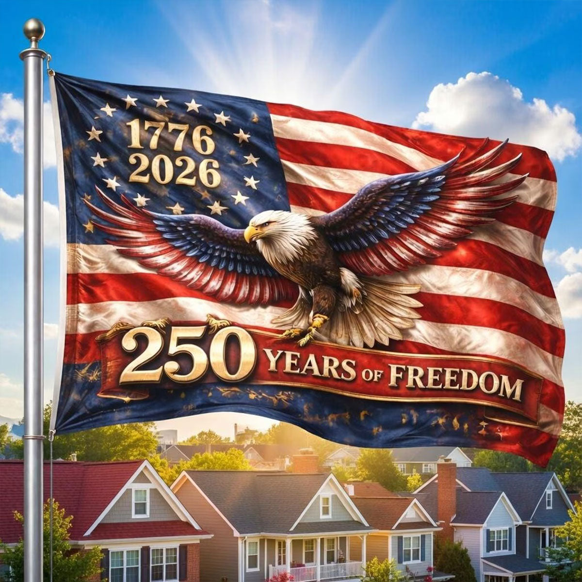 American Flag 1776-2026 Banner, Patriotic Eagle Flag Decor, 250 Years of Freedom USA Outdoor Flag