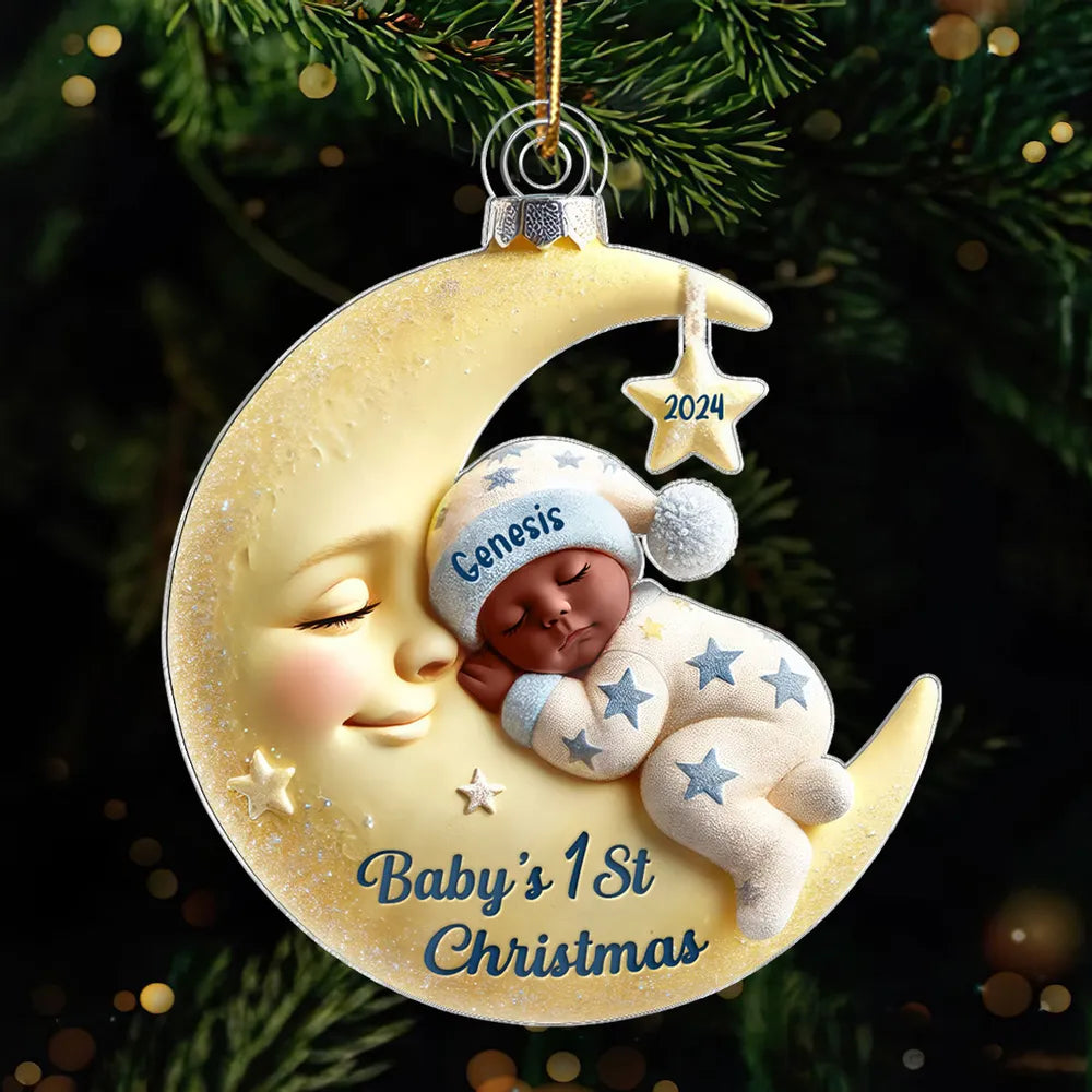 3D Effect Baby On Moon - Personalized Acrylic Ornament - Christmas Keepsake, Gift For Family & Baby
