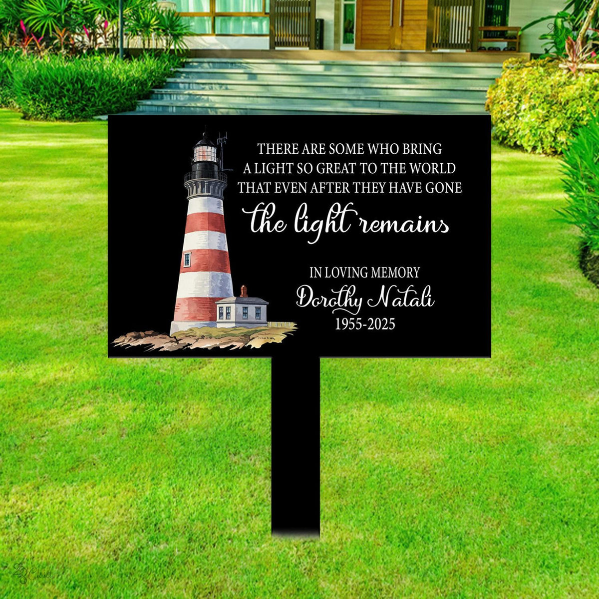 Custom The Light Remains Lighthouse Memorial Metal stake, Sympathy Gift, Slate Grave Marker, Keepsake, Remembrance, Bereavement Gift Home