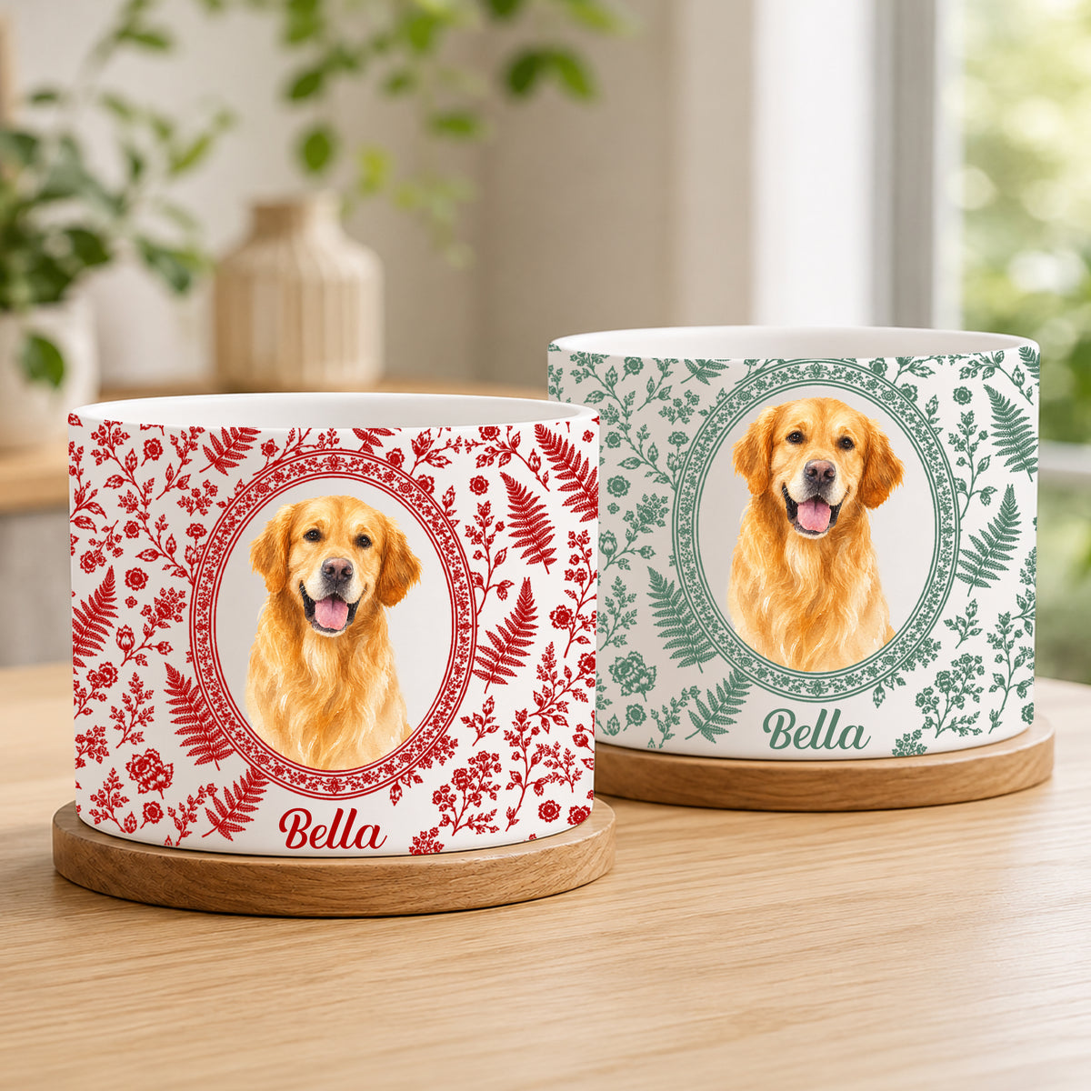 Custom Photo Single-Color Watercolor Dog Cat Pet Pet Portrait - Personalized Plant Pot
