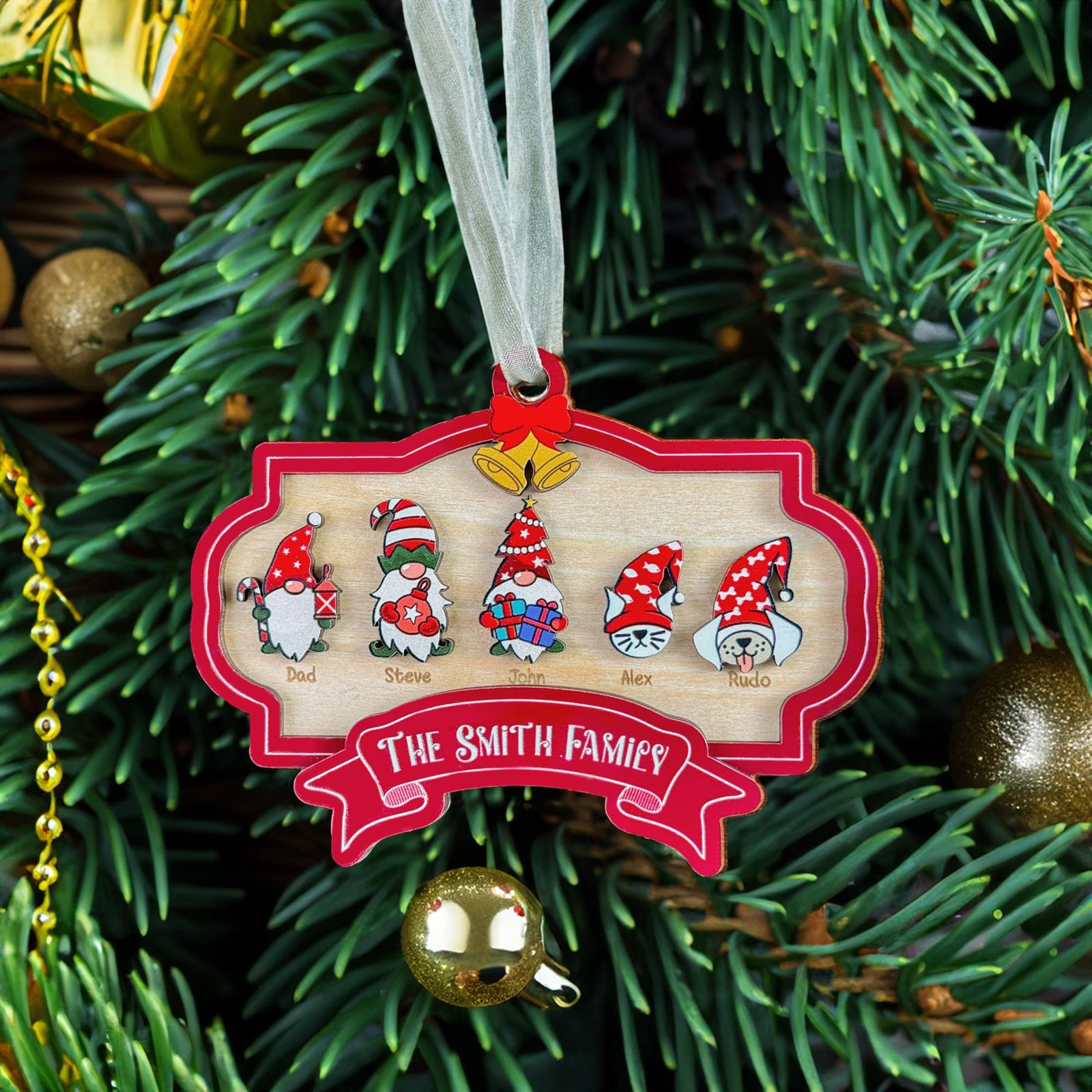 Family Ornament Personalized, Gnome Family Ornaments for Xmas Tree, Custom Family Ornament
