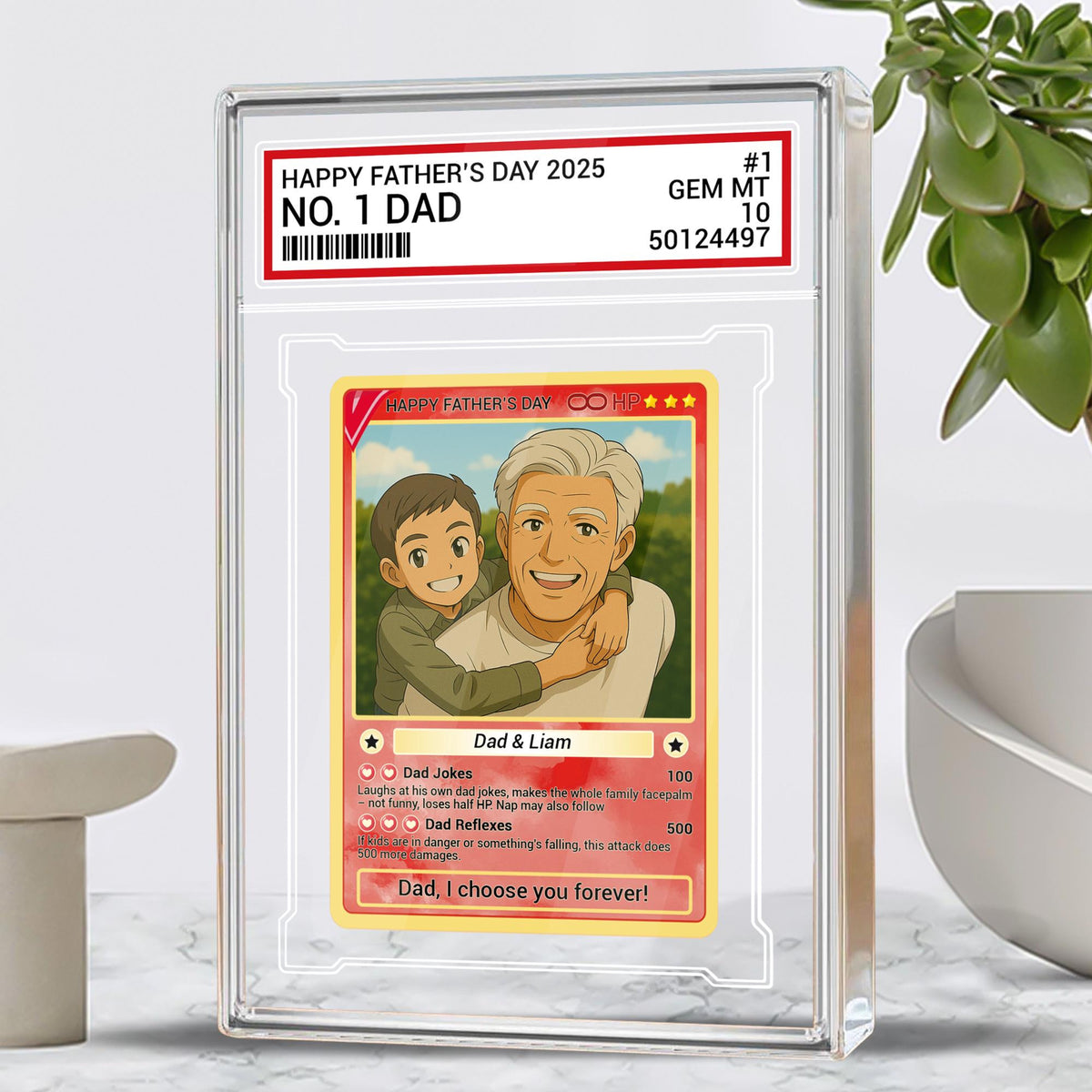 Personalized Fathers Day Gift Trading Card Style Acrylic Plaque, Grandpa, Anime Photo Acrylic Block, Gift For Dad From Kid