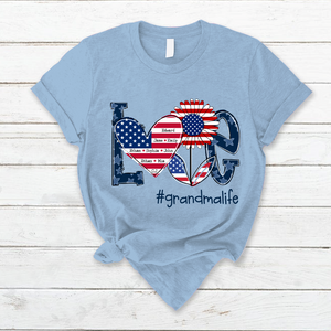 Love Grandma Life With Grandkids Heart Flag Sunflower - Personalized Shirt - Gift For Grandma