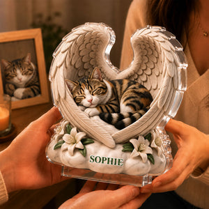 Custom Dog Cat Angel Wings Statue - Personalized Acrylic Block - Heartfelt Pet Memorial Gift