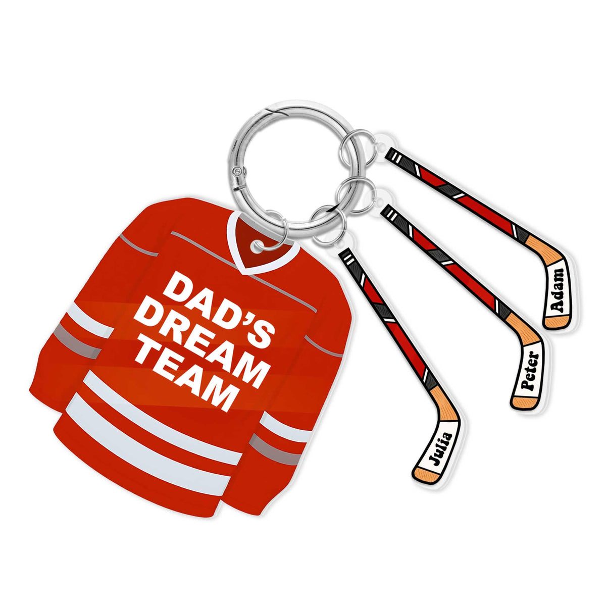 Dad's Dream Team Hockey Keychain Personalized Gift with Kids' Names on Sticks, Custom Father s Day Gift for Hockey Dad Fans