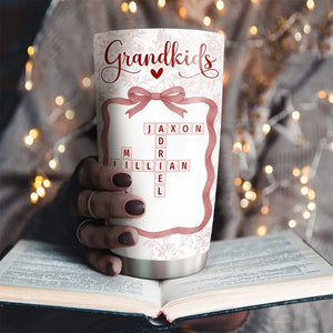 Grandkids Toile De Jouy Crossword - Personalized Tumbler - Gift For Grandma
