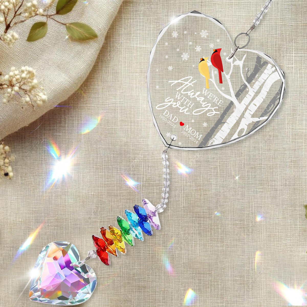 We're Always With You Crystal Suncatcher, Memorial Gifts For Loss Of Mom, Dad, Cardinal Remembrance Gifts, Sympathy Gifts For Loss Of Father