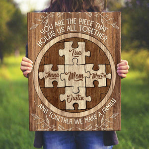 Mom Puzzle Sign With Kids Name You Are The Piece That Holds Us Together - Personalized Canvas - Gift For Mother