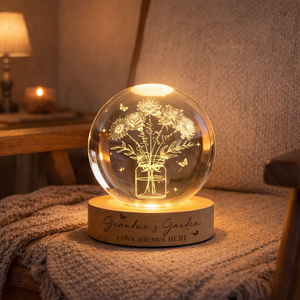 Personalized Grandma's Garden Crystal Ball Night Light, Birth Month Flower Lamp, Grandma Mother's Day Gift, Gift from Kids