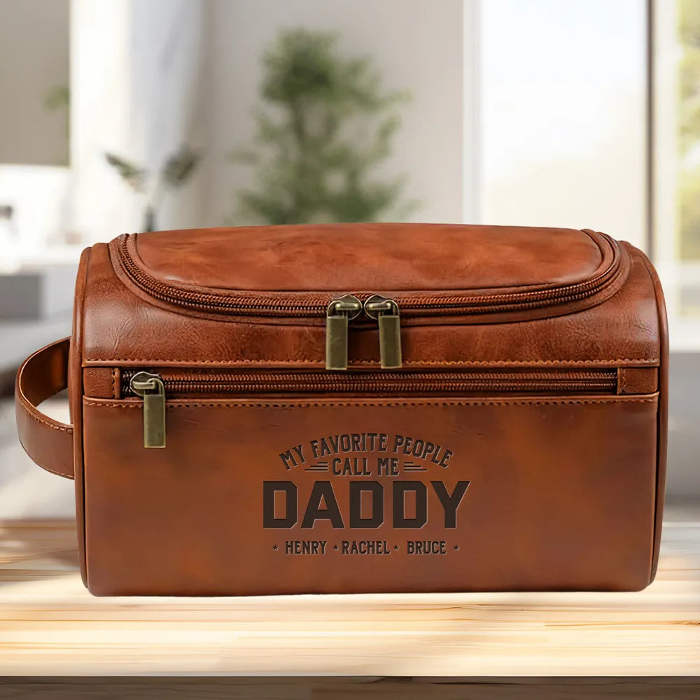 My Favorite People Call Me Dad - Personalized Leather Toiletry Bag - Gift For Dad, Grandpa, Father's Day Gift