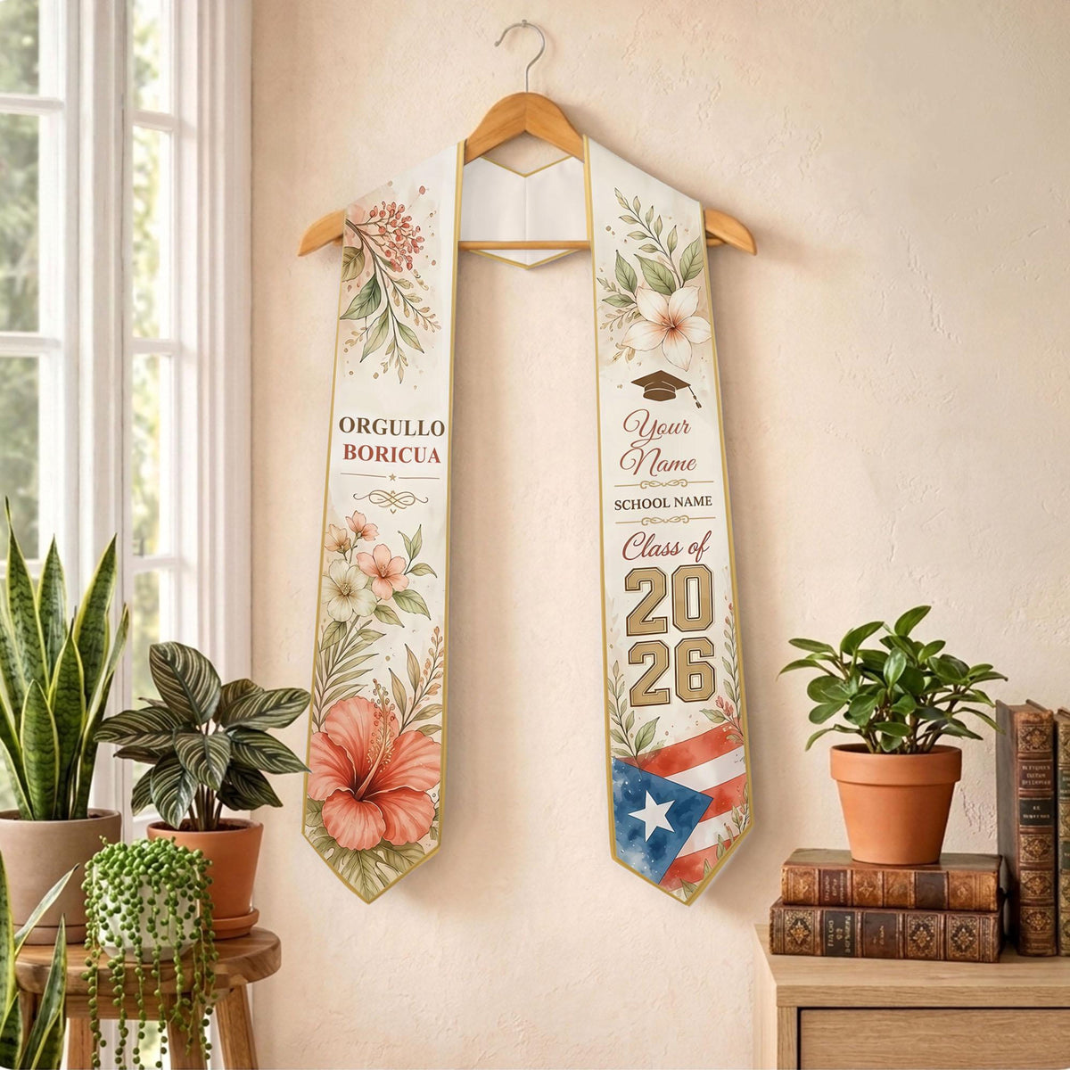 Personalized Puerto Rico Graduation Stole Class of 2026, Orgullo Boricua Grad Sash, Custom Name Hispanic Graduation Stole