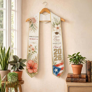 Personalized Puerto Rico Graduation Stole Class of 2026, Orgullo Boricua Grad Sash, Custom Name Hispanic Graduation Stole