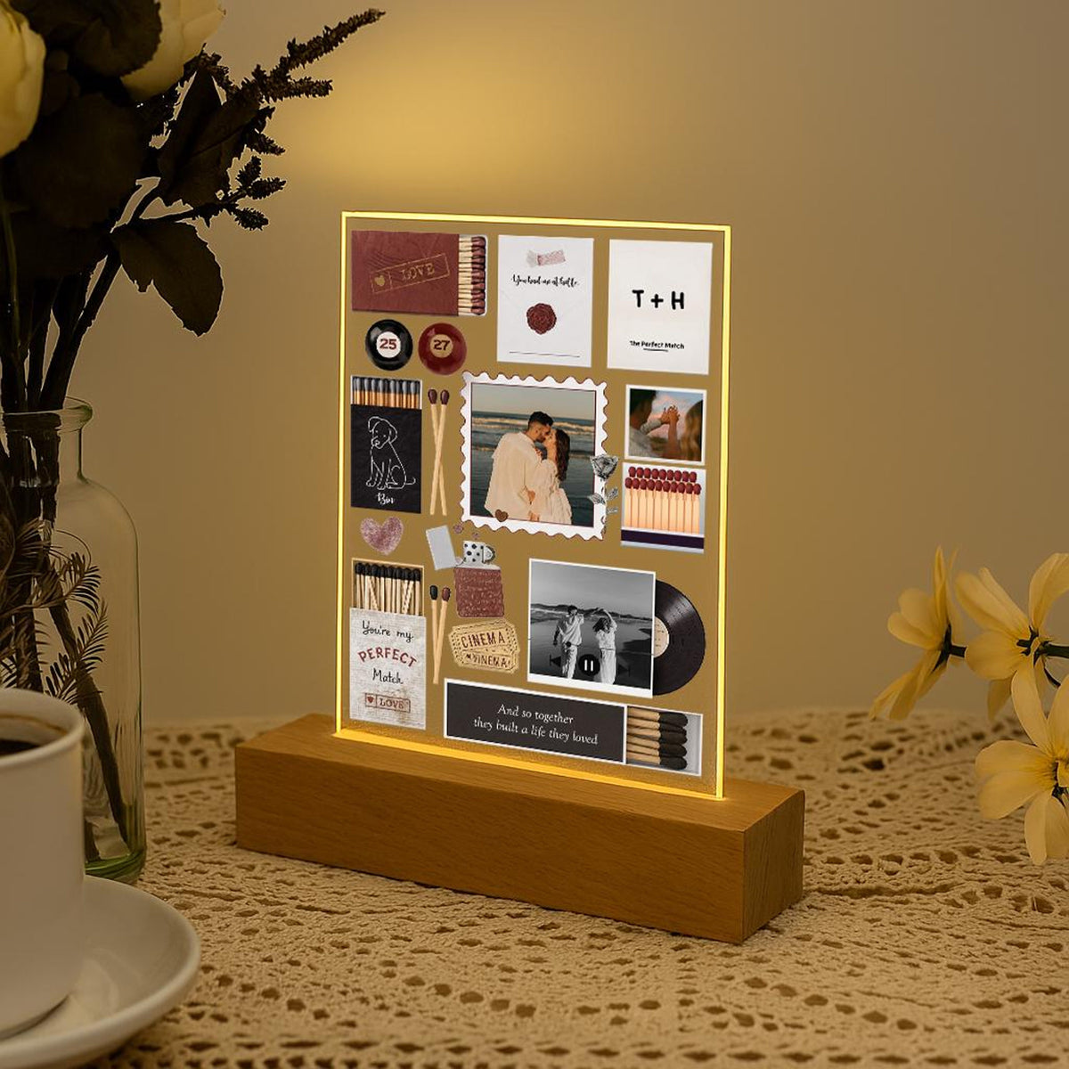 Personalized Photo Night Light Customized Couple Gift Romantic Matchbook LED Decor for Anniversary, Birthday, Wedding, Valentine, Him, Her