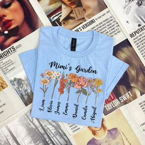 Grandma With Grandkids Birth Flowers and Names - Personalized Shirt - Gift For Grandma