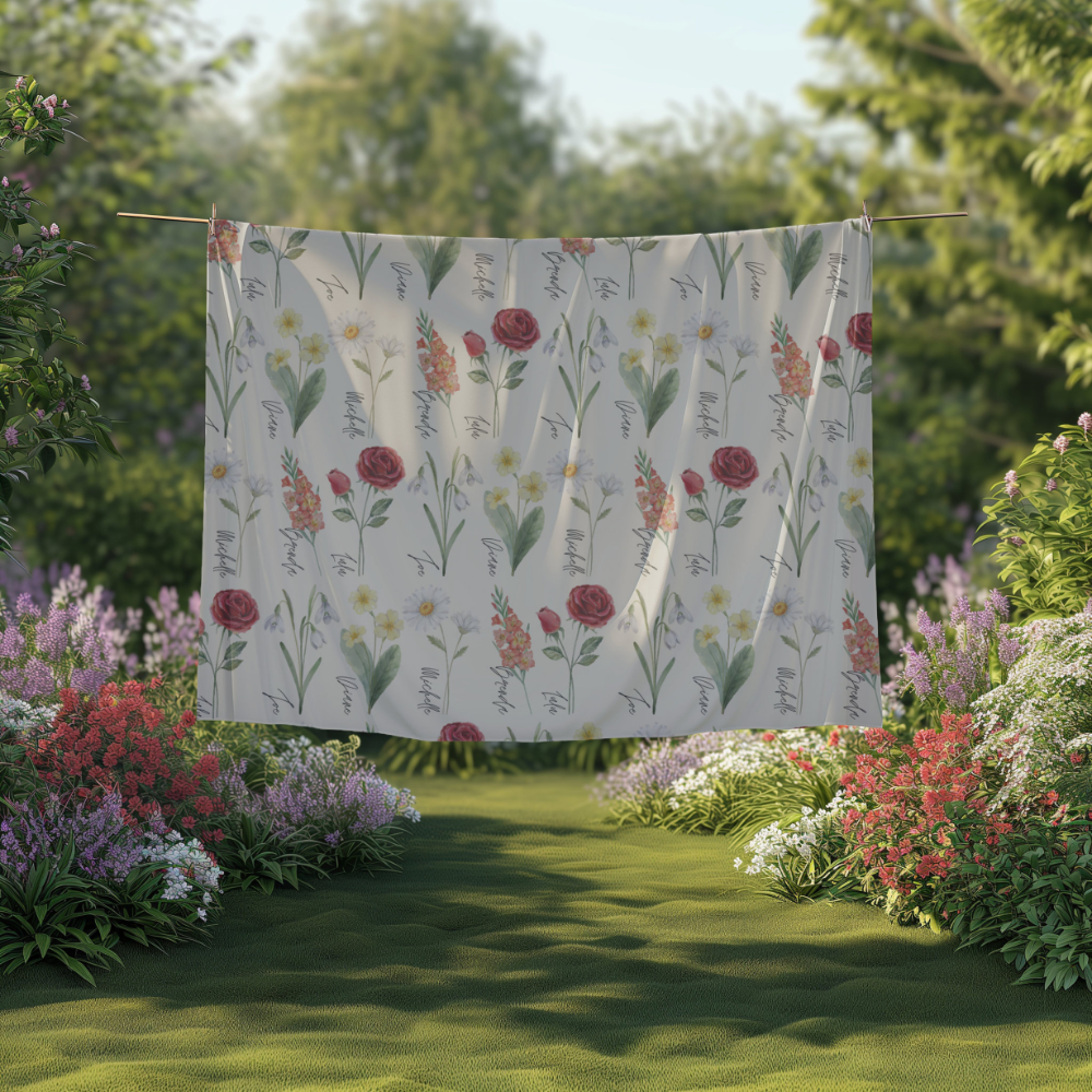 Custom Birth Month Flower For Mom's Garden - Personalized Blanket - Mother's day, Birthday Gift For Her