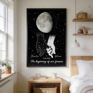 Couple Holding Hands Custom Moon Phase - Personalized Canvas - Heartfelt Anniversary Gift, Valentine Gift, Wedding Gift For Couple