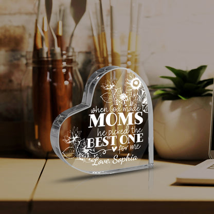 When God Made Moms He Picked The Best One For Me - Personalized Heart Shaped Acrylic Plaque - Gift For Mom, Mother's Day, Birthday Gift