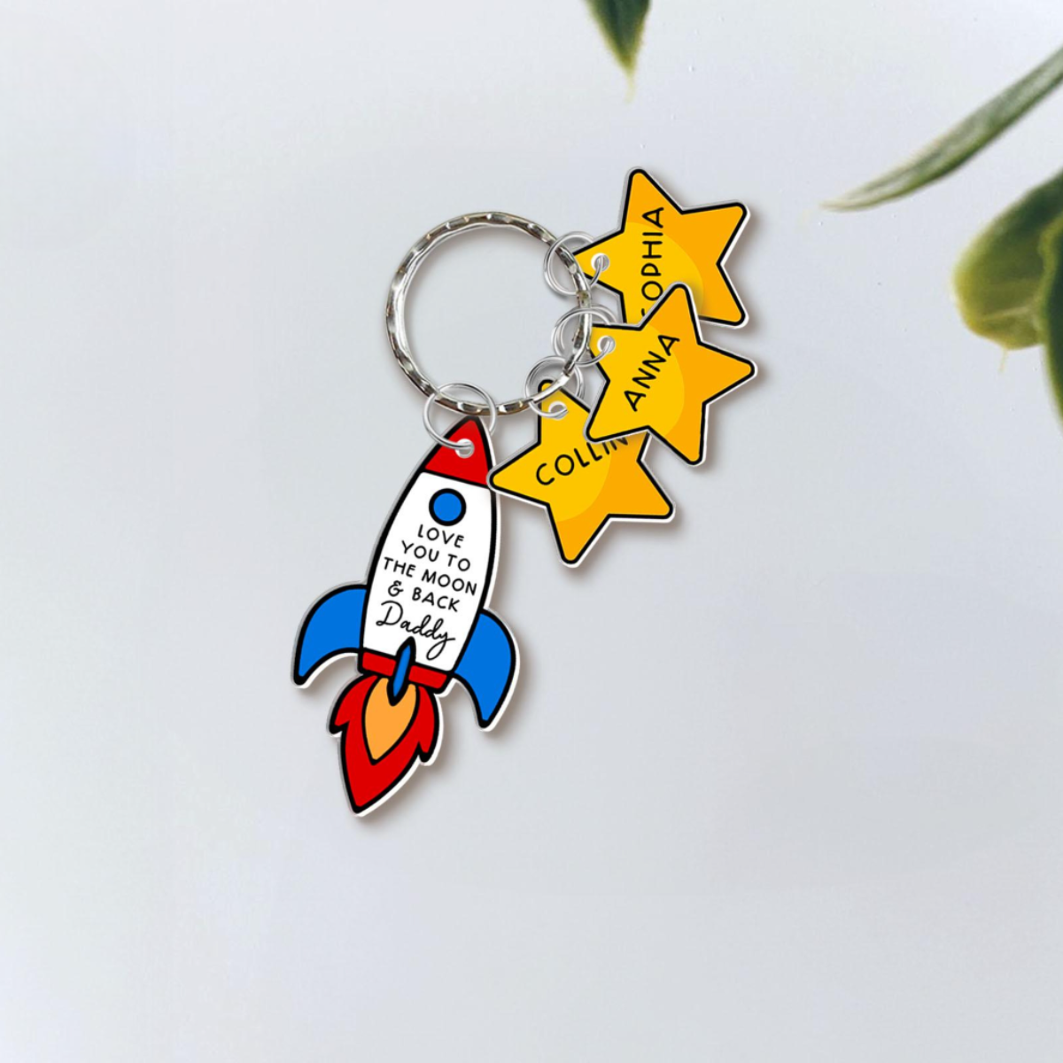 Love You To The Moon Keychain, Personalized Dad Keyring with Kid Names, Father's Day Gift from Son Daughter, Gift for Husband, New Dad Gift