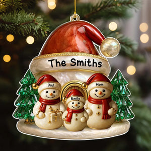 3D Effect Snowman Family Christmas Brings Lasting Joy - Personalized Acrylic Ornament - Christmas Gift For Family