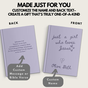 Christianity gifts for her-Personalized Christian Journal, Bible Study Notebook, Prayer Journal, Custom Name Girl Who Loves Jesus Book