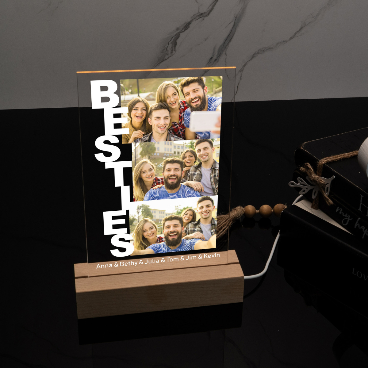 Personalized Besties Photo Collage, Personalized 3D LED Light Wooden Base, Gift For Friends, Besties