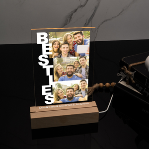 Personalized Besties Photo Collage, Personalized 3D LED Light Wooden Base, Gift For Friends, Besties