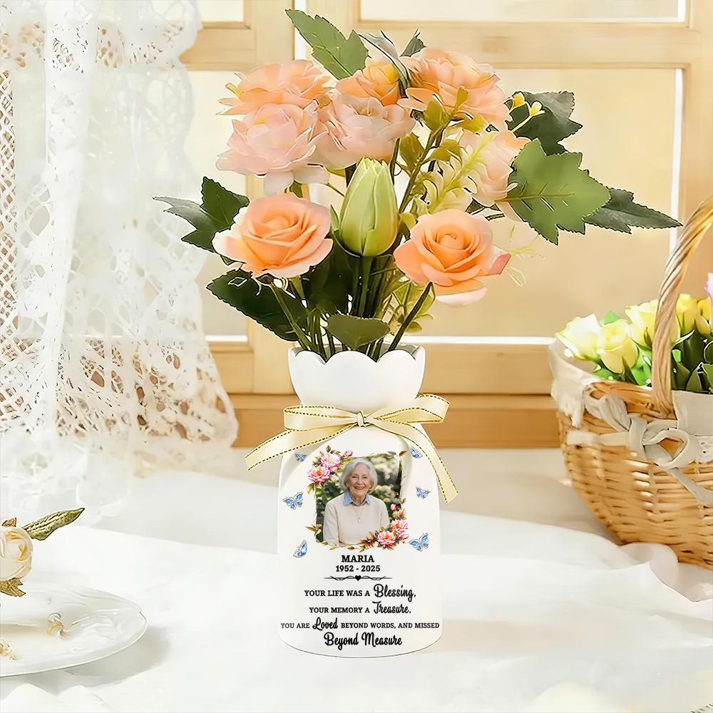 Blessing Memorial Personalized Ribbon Tie Flower Vase