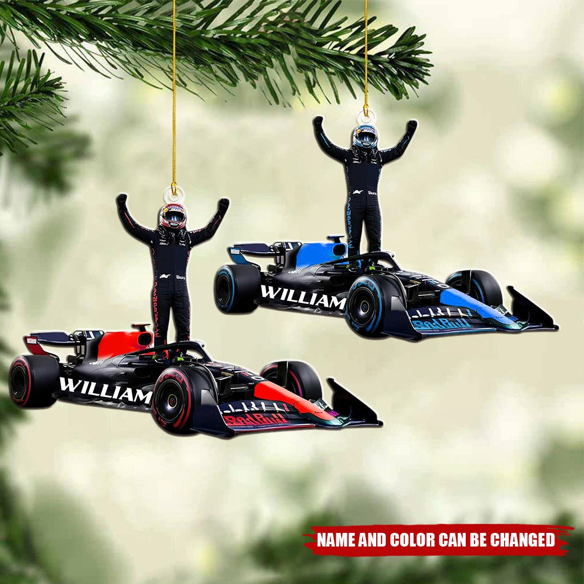Personalized Race Car With Racer - Personalized Acrylic Shaped Ornament - Gift For Race Car Lovers