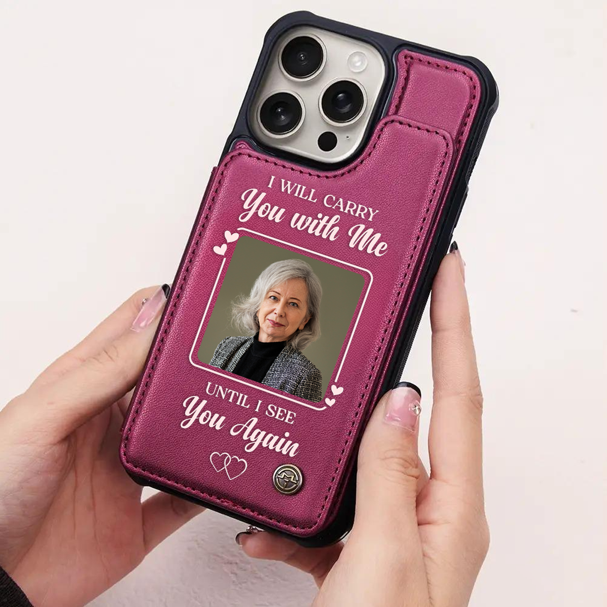 Custom Photo Memorial I Will Carry You With Me - Personalized Leather Flip Wallet Phone Case