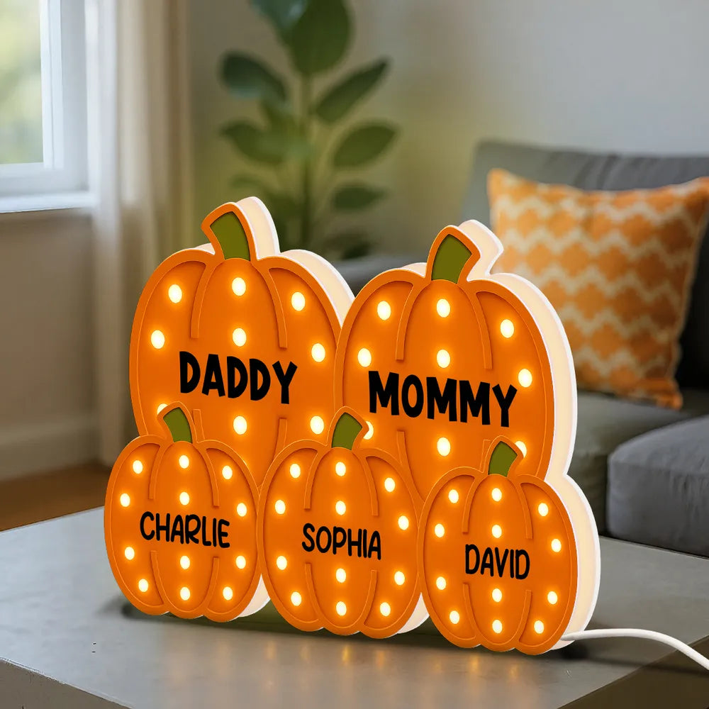 Family With Little Pumpkins - Personalized Acrylic Light Box - Gift For Mom, Grandma, Fall Season Home Decor